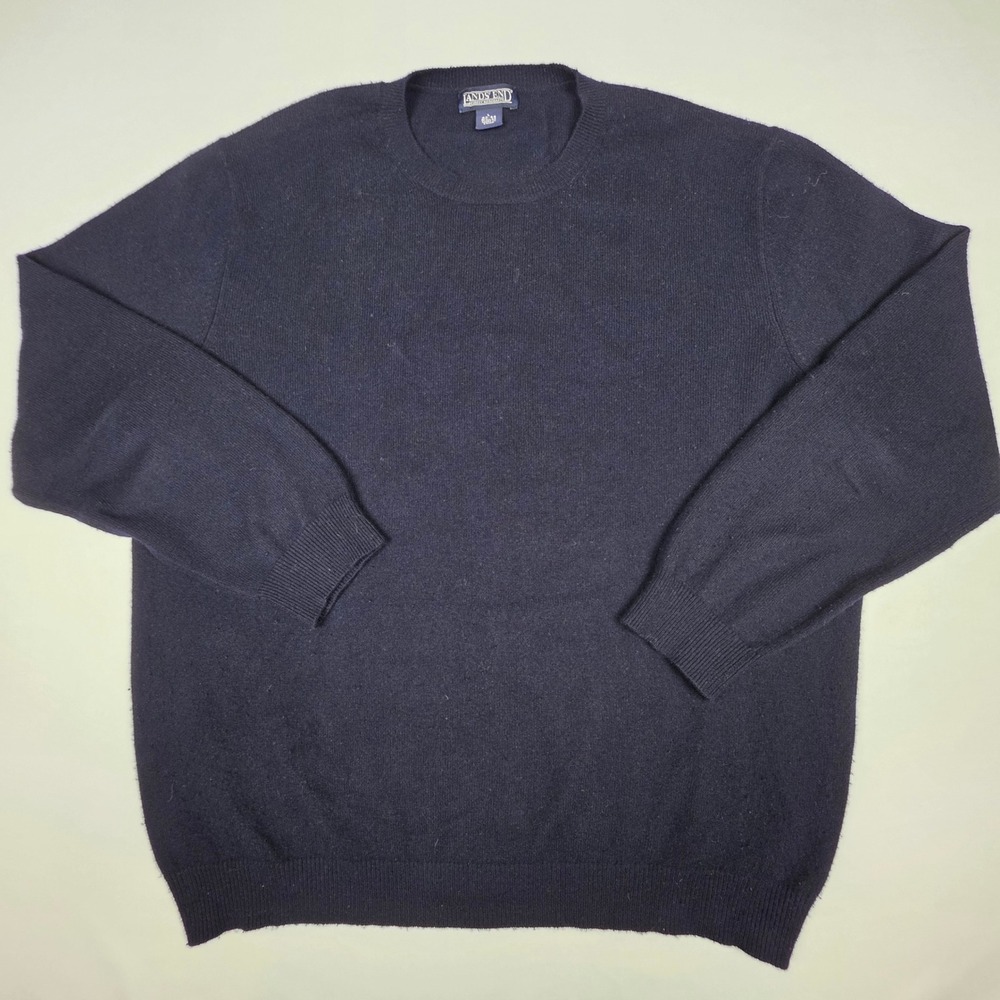 VTG Lands End 100% Cashmere Crewneck Sweater Mens Large Navy Blue 90s Y2K